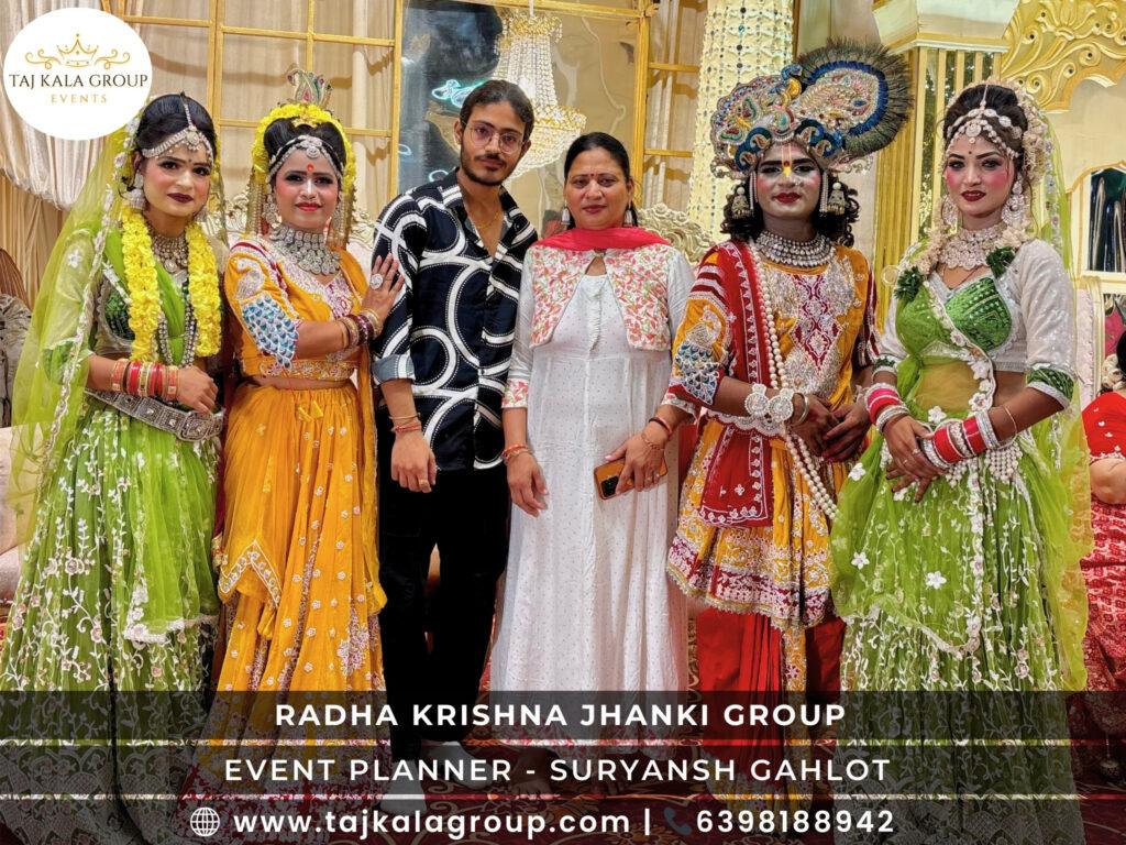 Radha Krishna Jhanki Janakpuri 2025, Kamla Nagar by Taj Kala Group Events, featuring singers Ranu Agarwal and Suryansh Gahlot.