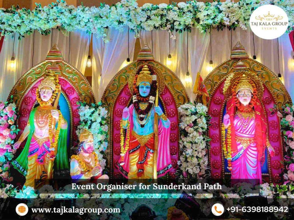 Ram Darbar stage decoration for Sunderkand Path by event organiser for Sunderkand Path in Agra – Taj Kala Group Events